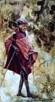Africa,African,Portrait,Oil painting,Tribal,goatherder